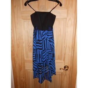 NEW sz Medium Deb Black & Royal Blue Striped LBD Strapless Long/Short Cute Dress